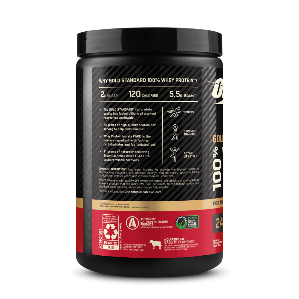 Optimum Nutrition Gold Standard Cinnamon Roll label notes gluten-free and tested