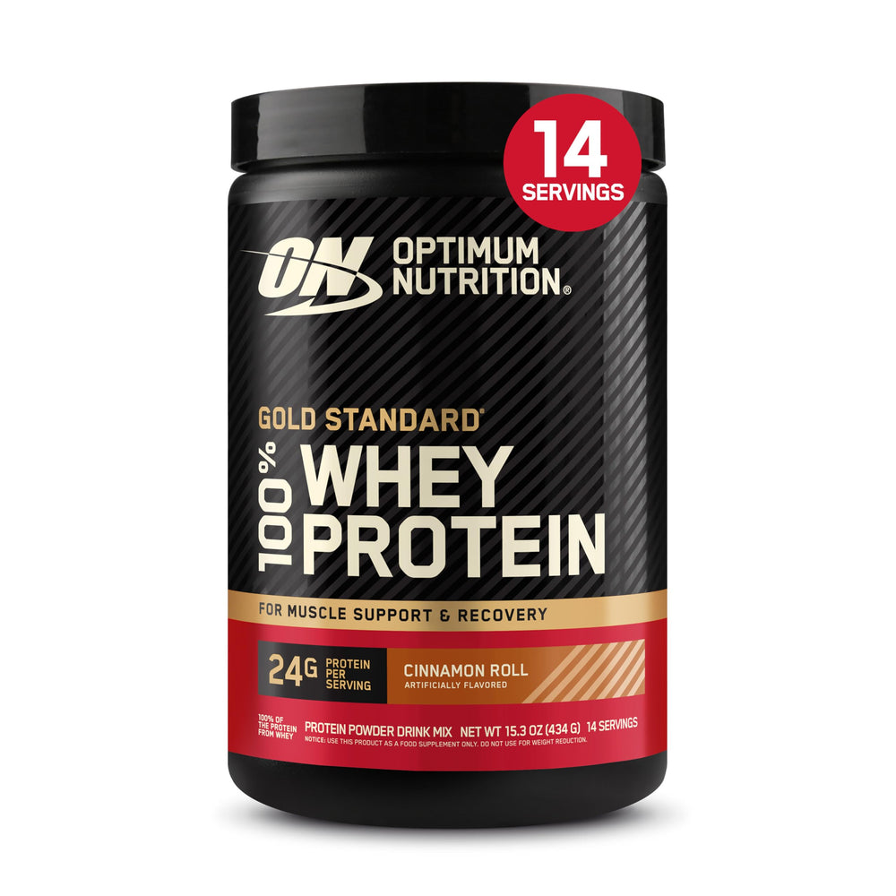 Optimum Nutrition Gold Standard Cinnamon Roll label front showcases flavor and quality