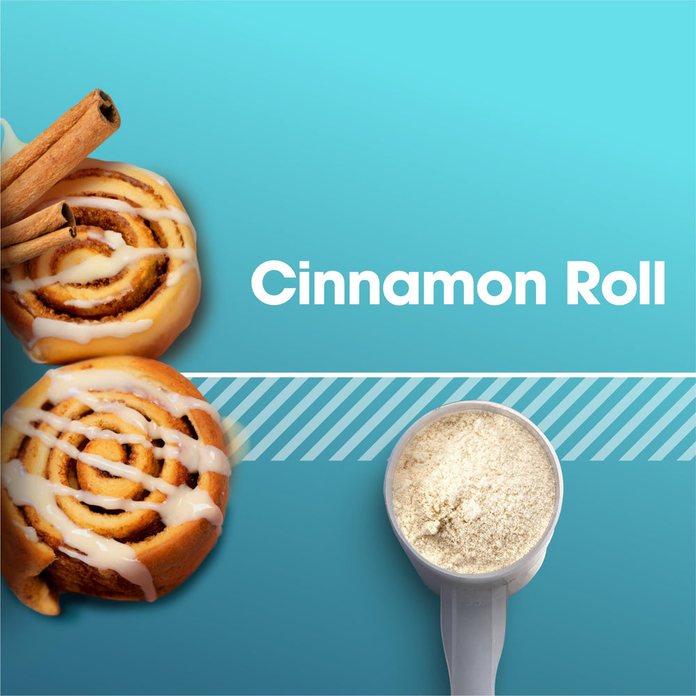 Scoop of Optimum Nutrition Gold Standard Cinnamon Roll powder for quick shakes.