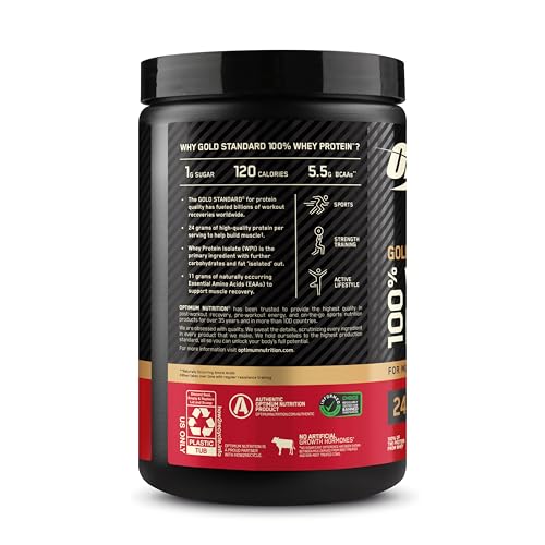 Optimum Nutrition Gold Standard Whey instantized powder for easy mixing.