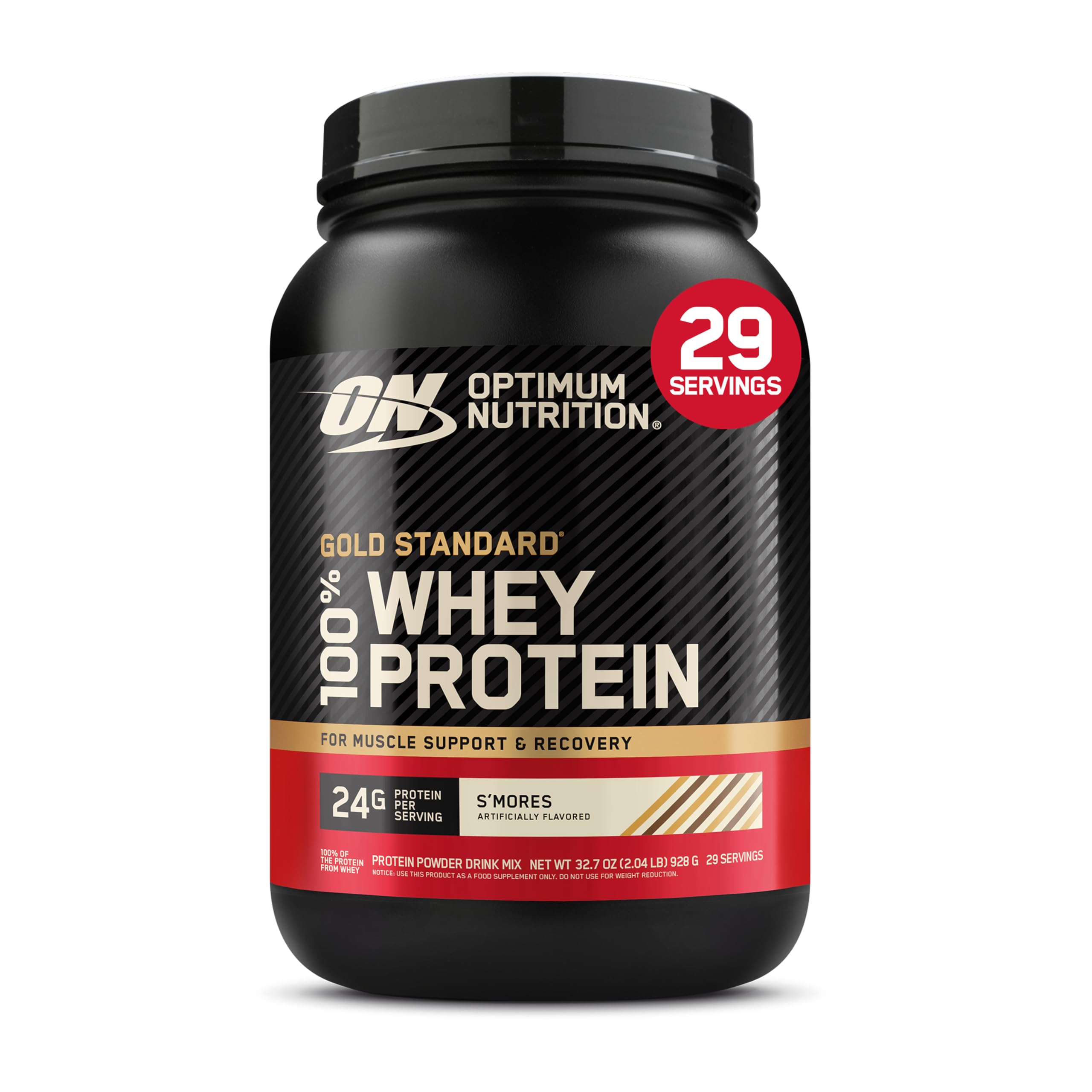 Optimum Nutrition Gold Standard Whey Smores front label for trusted post-workout protein