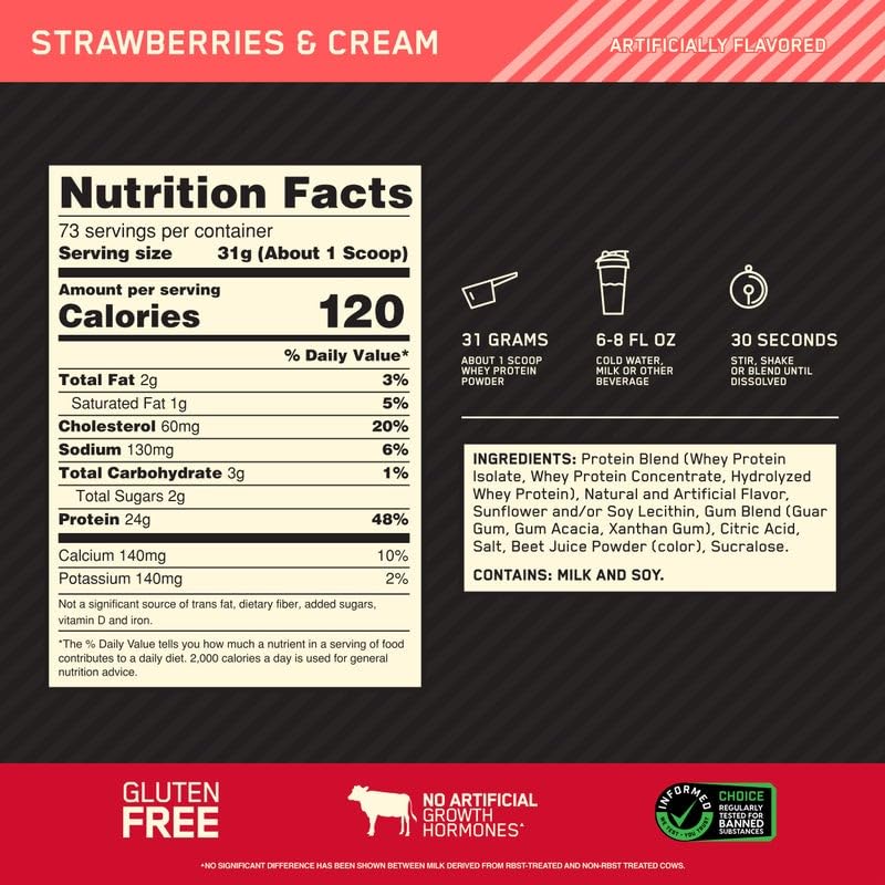 Scoop of Optimum Nutrition Gold Standard Whey Strawberries & Cream