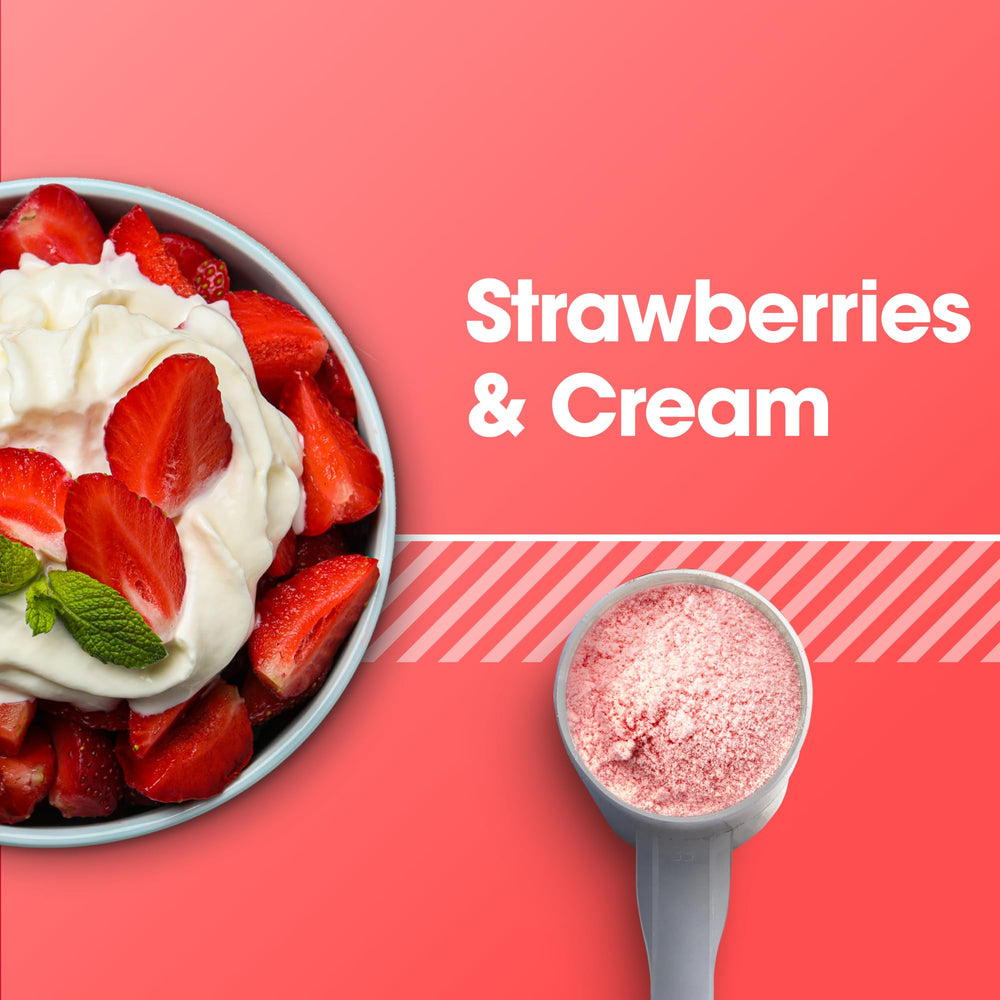 Gold Standard Whey Strawberries & Cream tub back with nutrition details