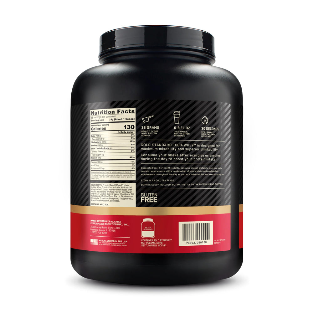 Optimum Nutrition Gold Standard nutrition panel close-up emphasizing protein ingredients and quality