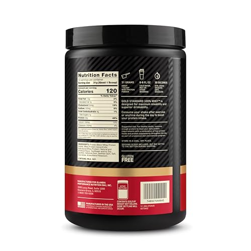 Vanilla flavor of Optimum Nutrition Gold Standard Whey ideal for shakes