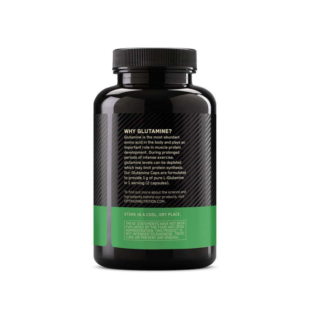 Optimum Nutrition L-Glutamine 1000mg capsules in a gym bag scenario