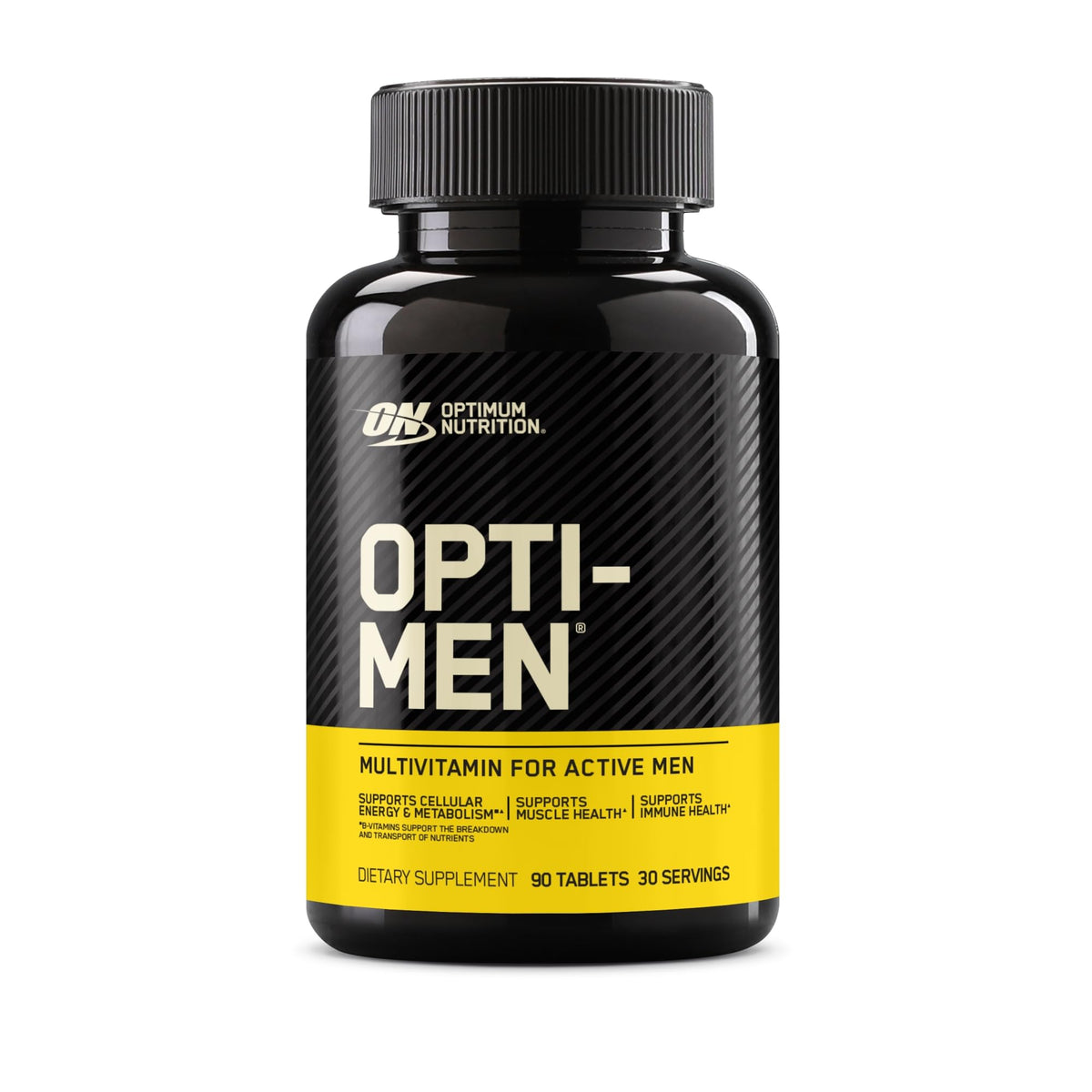 Optimum Nutrition Opti-Men bottle front showcasing daily multivitamin for active men