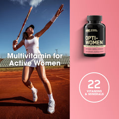 Optimum Nutrition Opti-Women capsules closeup highlighting essential vitamins for energy and metabolism.