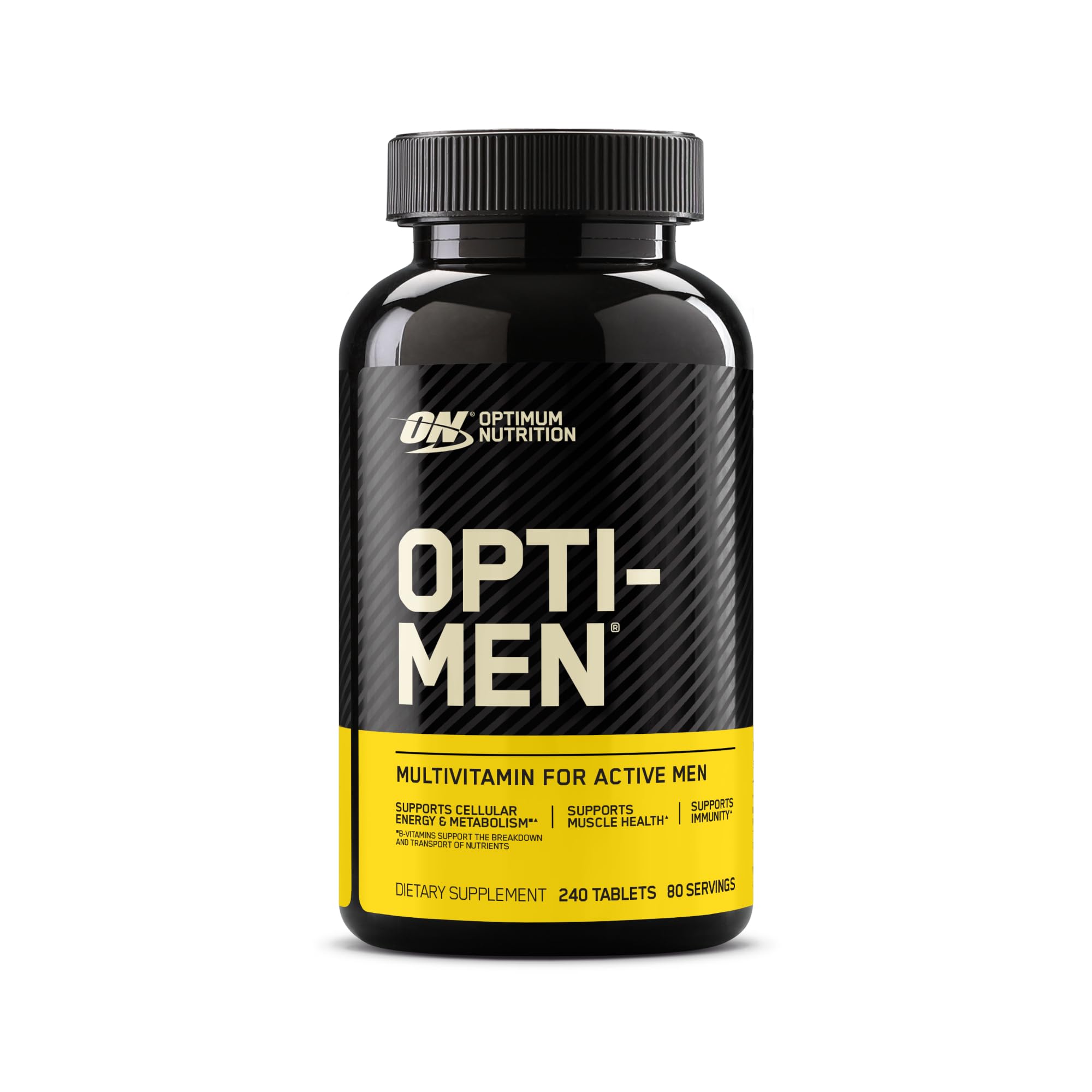 Optimum Nutrition Opti-Men bottle front highlighting branding and daily immune support.