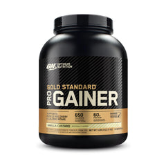 Optimum Nutrition Pro Gainer Vanilla Custard powder tub for high-calorie muscle support
