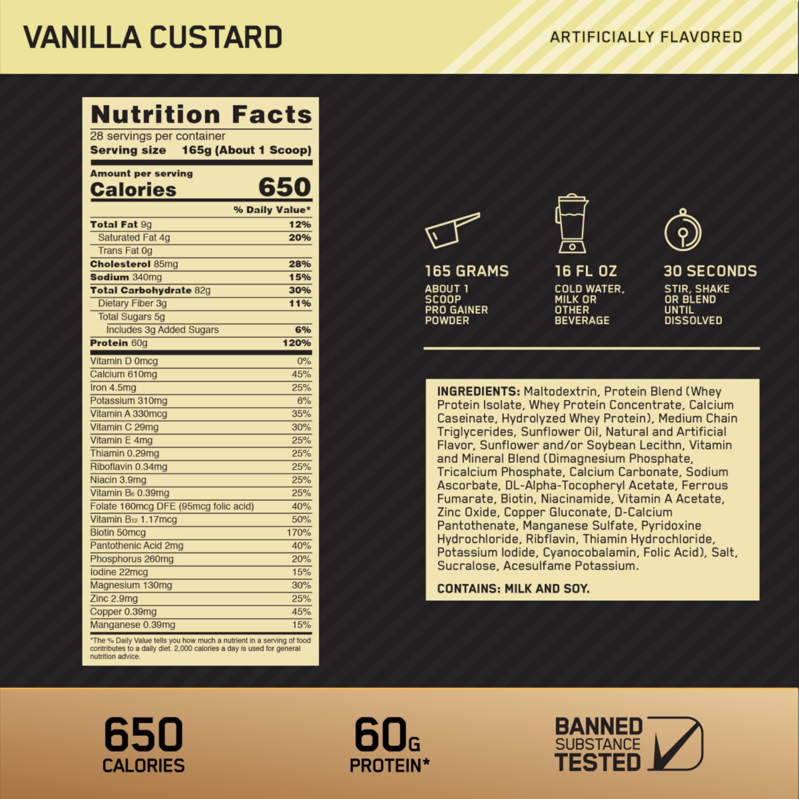 Optimum Nutrition Pro Gainer Vanilla Custard shake being prepared after training