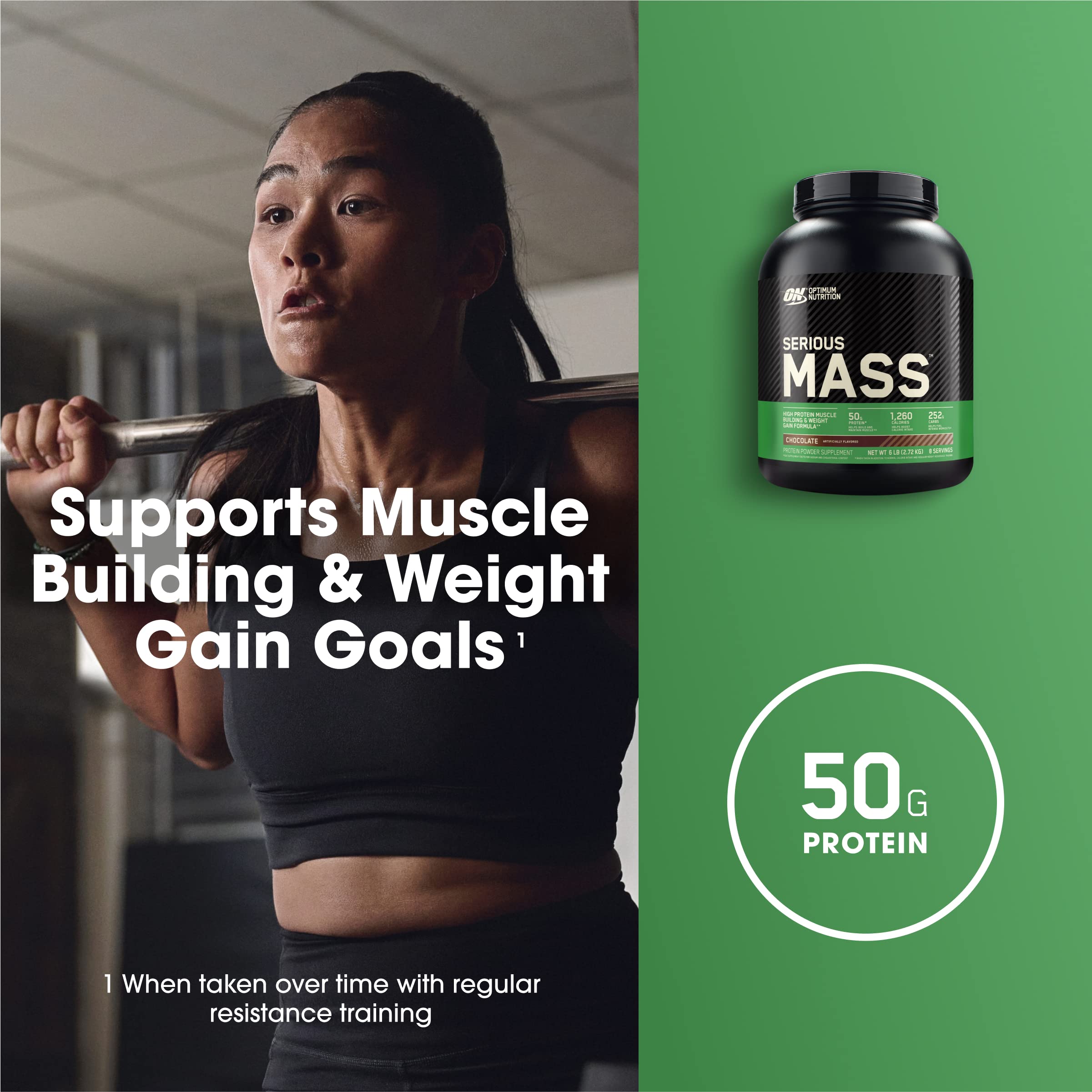 Optimum Nutrition Serious Mass banana shake glass shows creamy texture.