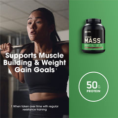 Optimum Nutrition Serious Mass banana shake glass shows creamy texture.