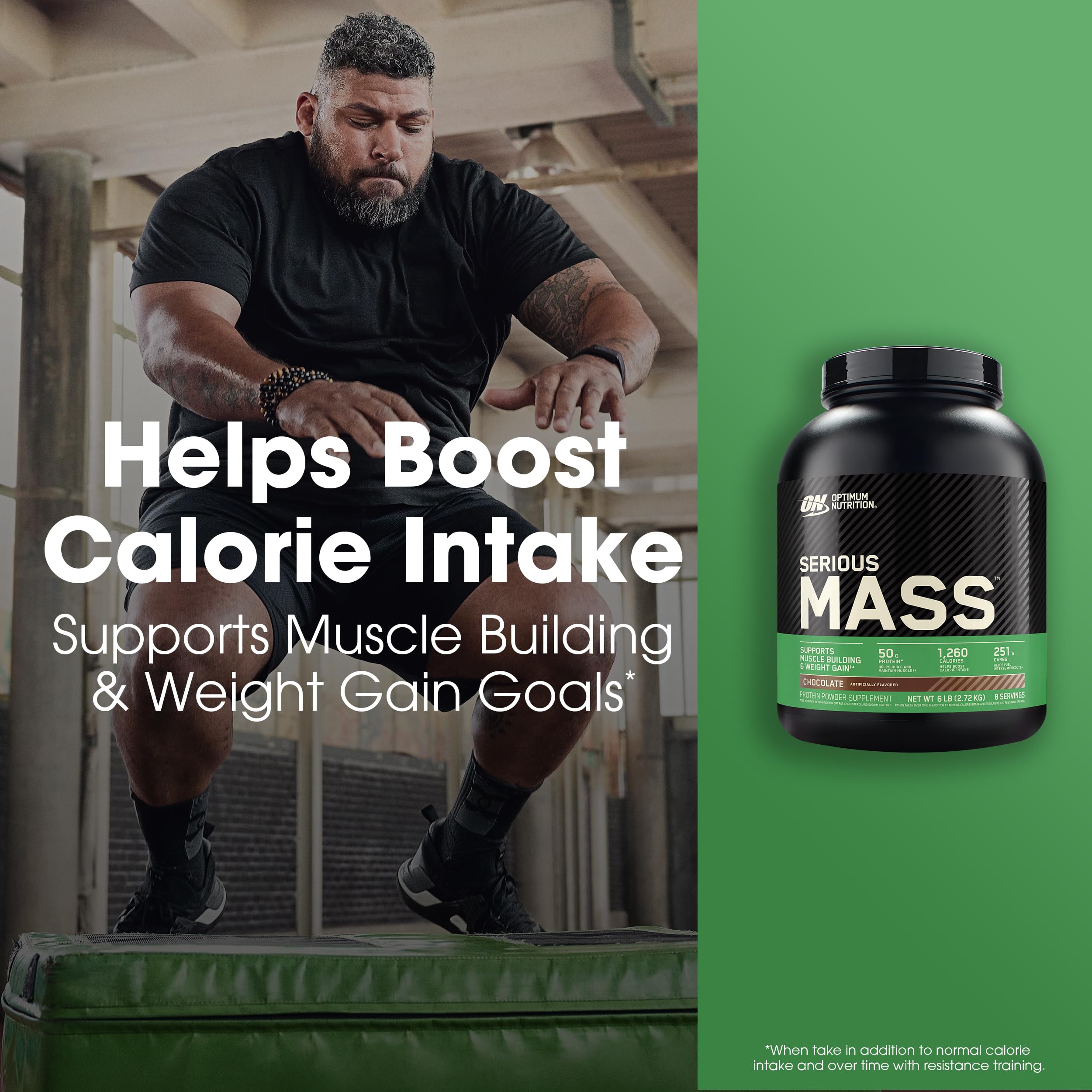 Optimum Nutrition Serious Mass chocolate powder tub for calorie boosting