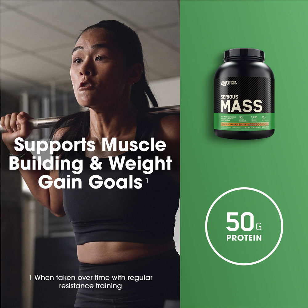 Optimum Nutrition Serious Mass blended shake with fruits and peanut butter.
