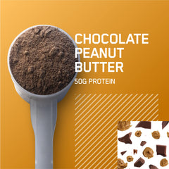 Optimum Nutrition Serious Mass shaker pours a creamy shake into a glass.