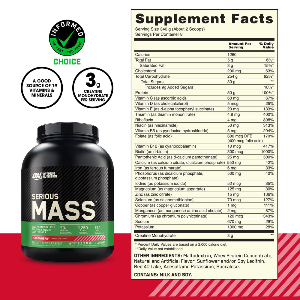 Optimum Nutrition Serious Mass strawberry flavor shake after workouts