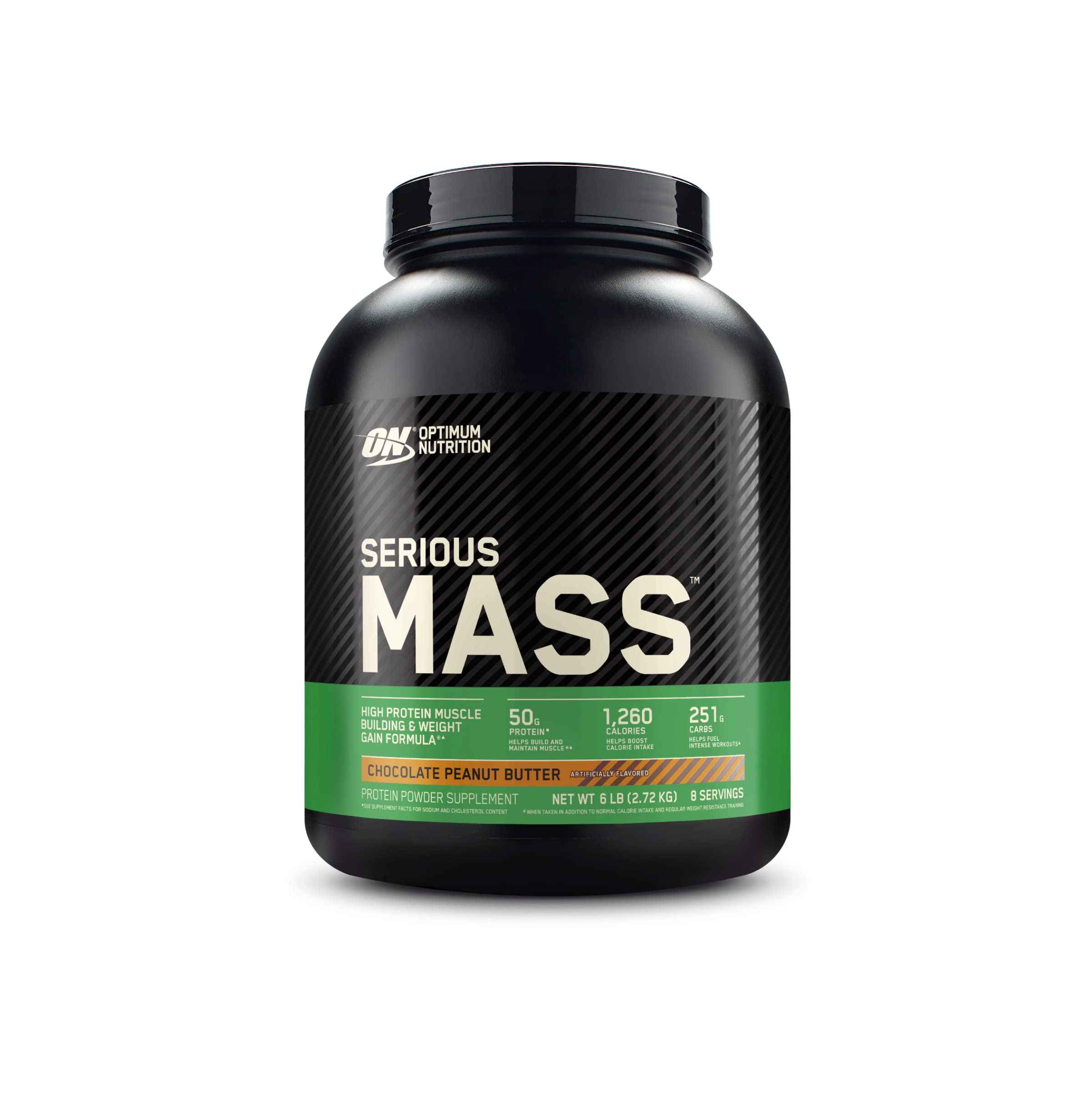 Optimum Nutrition Serious Mass tub front showing branding and flavor appeal.
