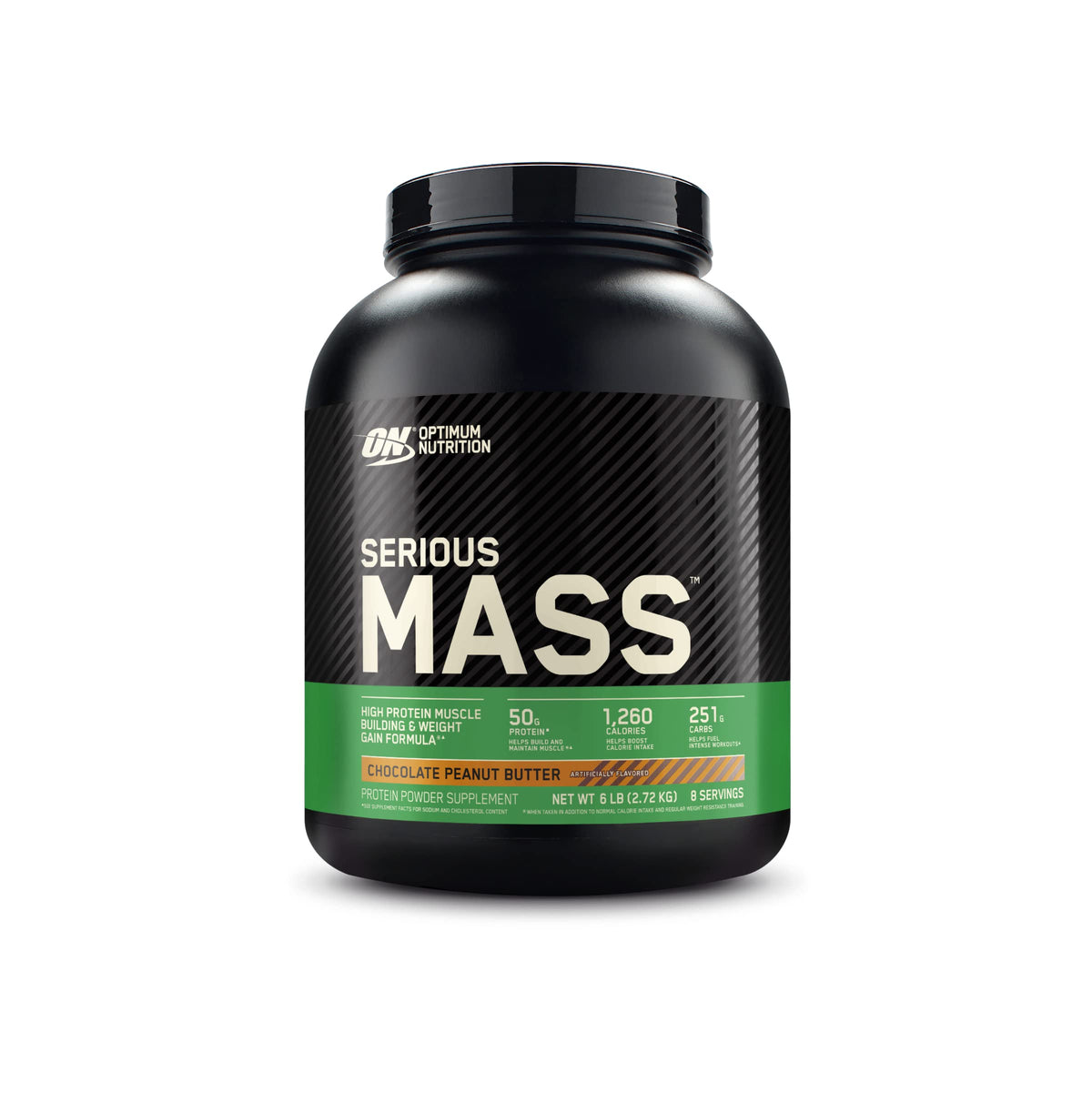 Optimum Nutrition Serious Mass tub front showing branding and flavor appeal.