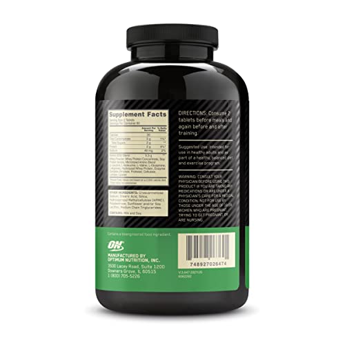 Optimum Nutrition Superior Amino 2222 illustrates 18 amino acids included.