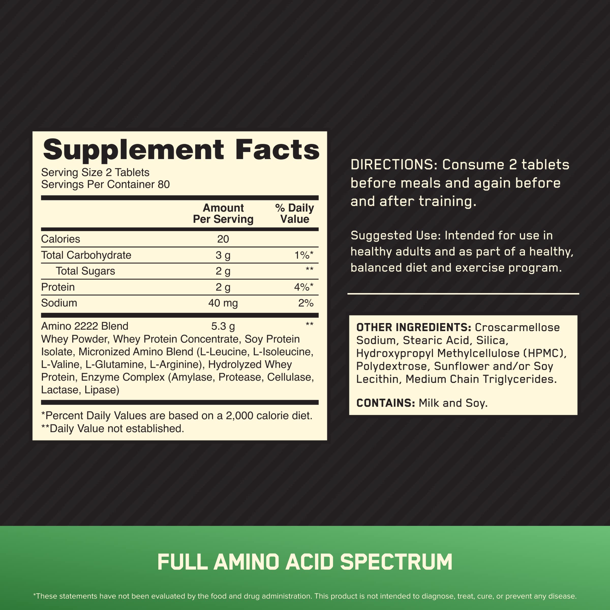 Optimum Nutrition Superior Amino 2222 label close-up highlights amino acids.