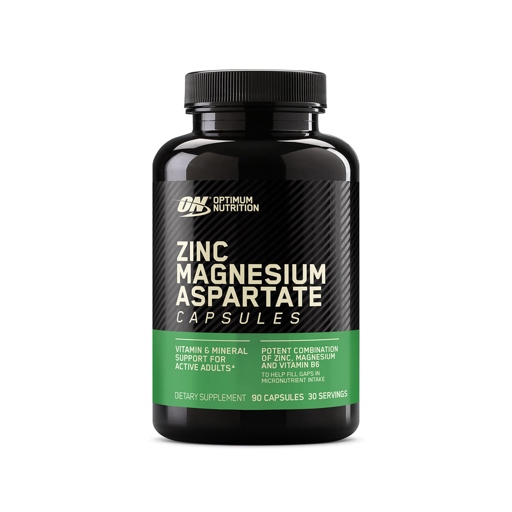 Optimum Nutrition Zinc Magnesium Aspartate bottle supporting daily immune and energy needs.
