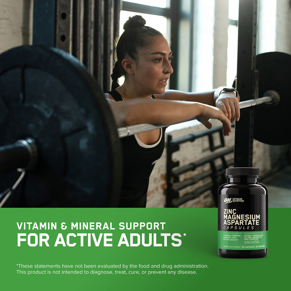 Optimum Nutrition Zinc Magnesium Aspartate serving for nutrient breakdown and transport.