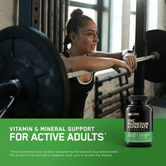 Optimum Nutrition Zinc Magnesium Aspartate serving for nutrient breakdown and transport.