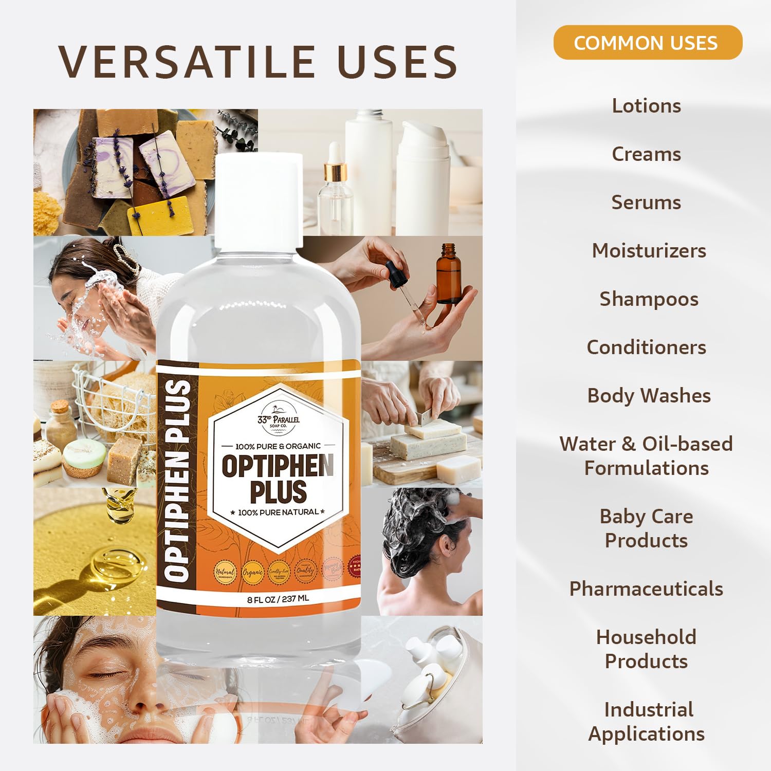 Optiphen Plus bottle dispensed into a jar for easy use.
