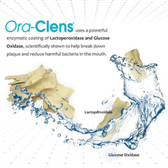 Close-up of Ora-Clens enzyme-coated chews for effective cleaning