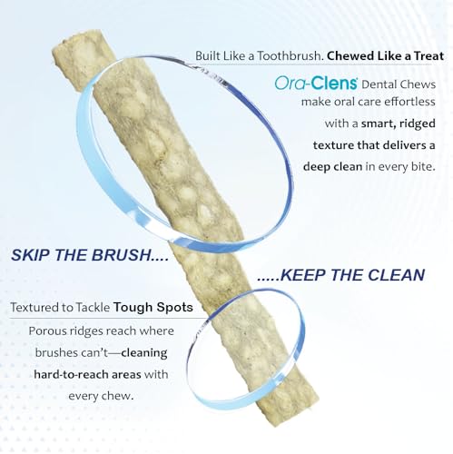 Close-up of Ora-Clens chews showing teeth-cleaning action
