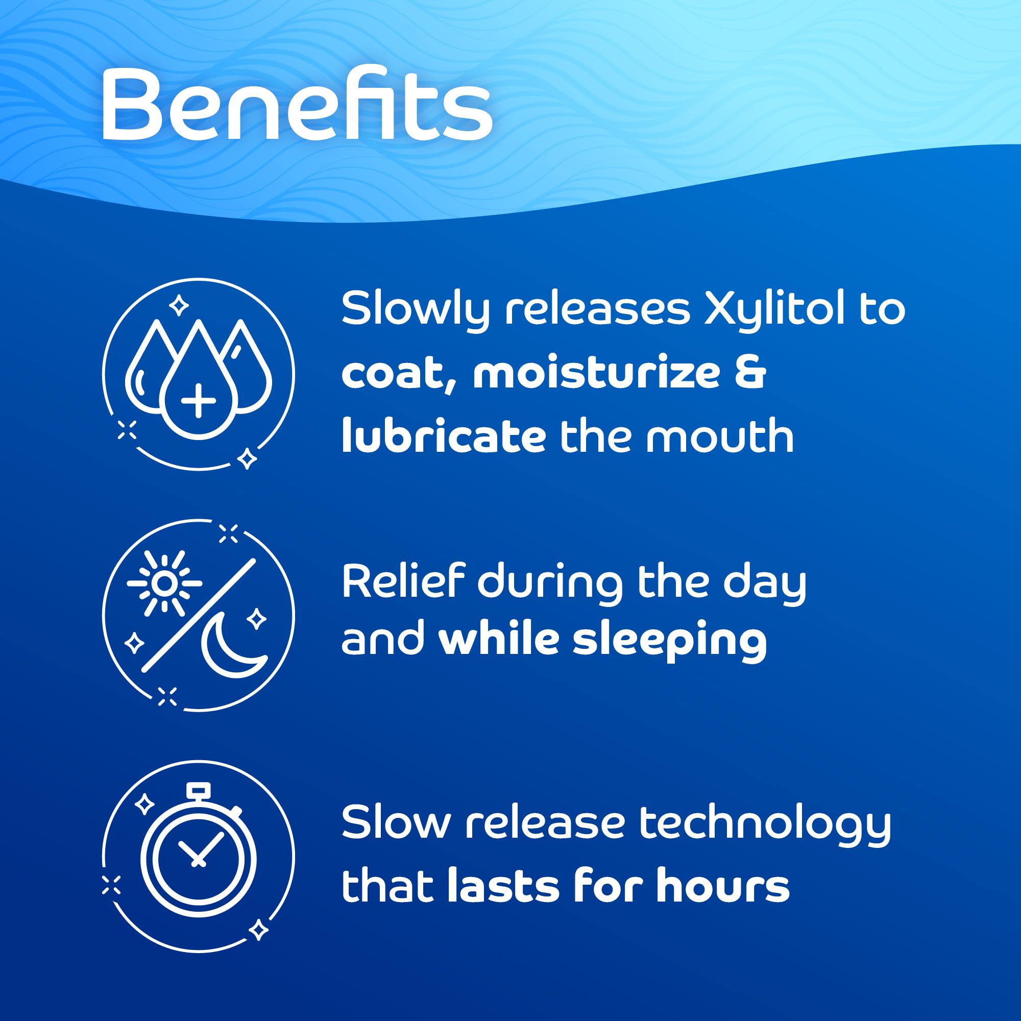 Disc adheres gently to teeth and gums for steady moisture release.
