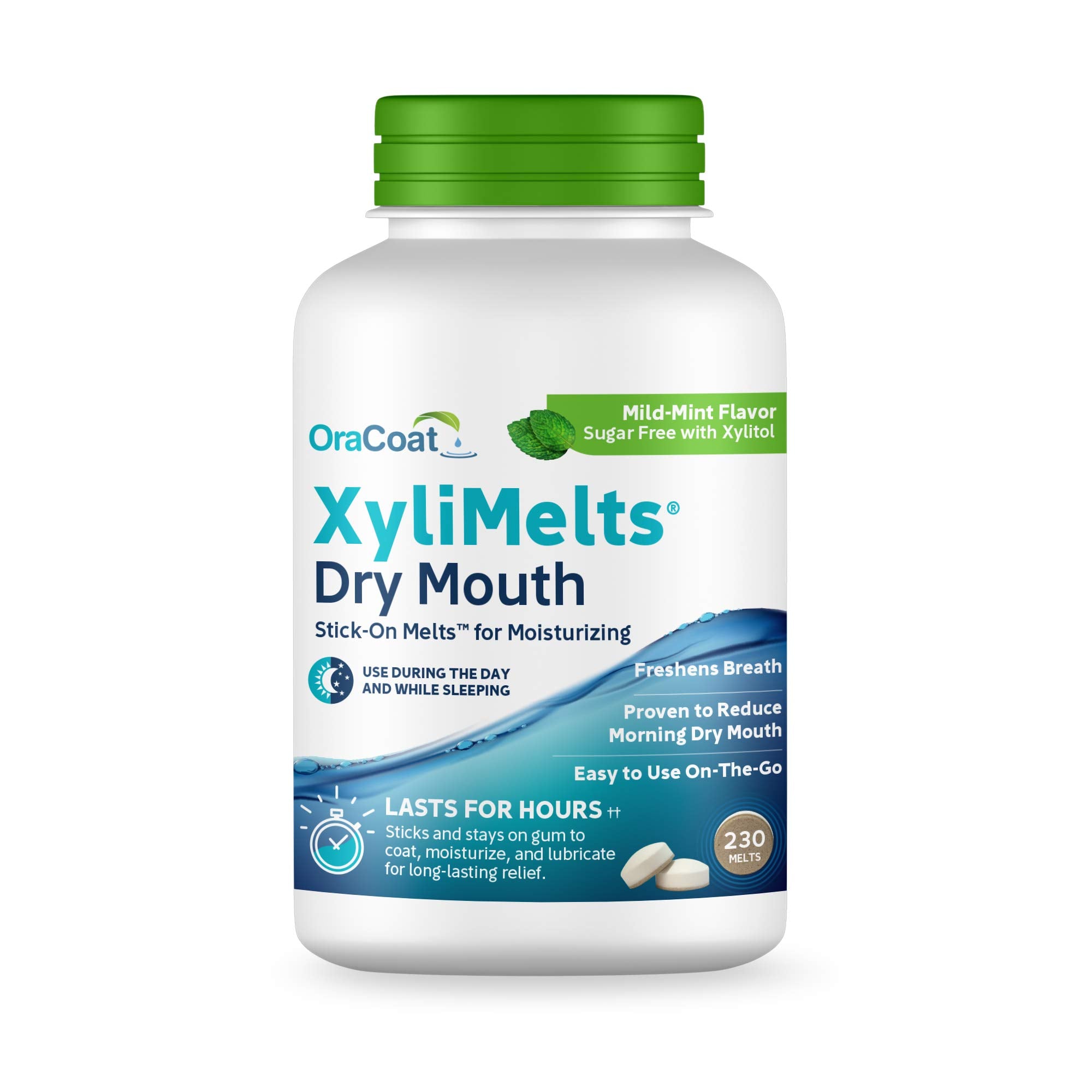 Oracoat XyliMelts disc on teeth providing long lasting moisture