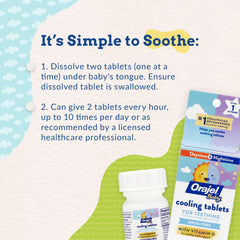 Parent presenting Orajel Baby Cooling Tablets to soothe a teething infant