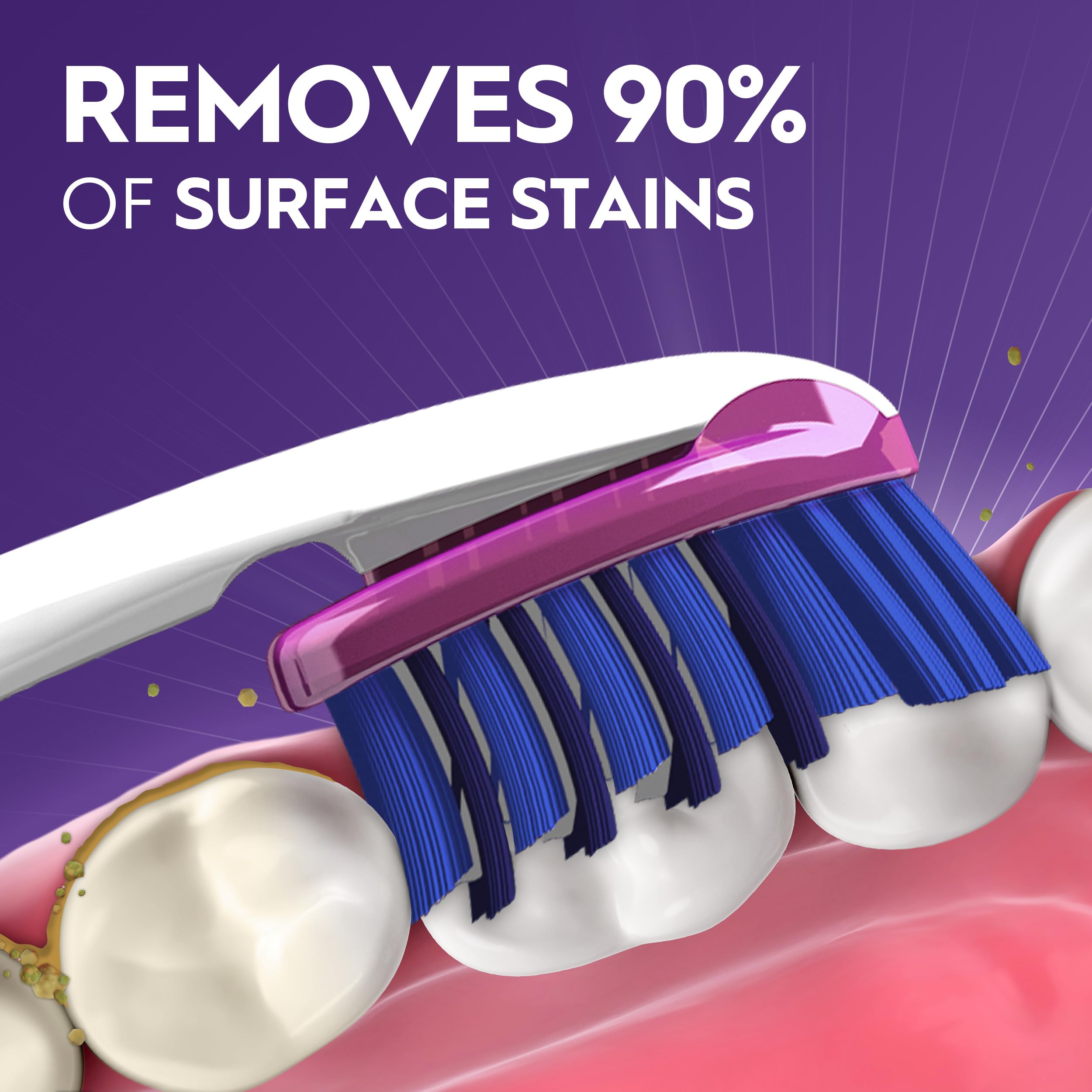 Oral-B 3D White brush head close-up highlighting stain eraser action.