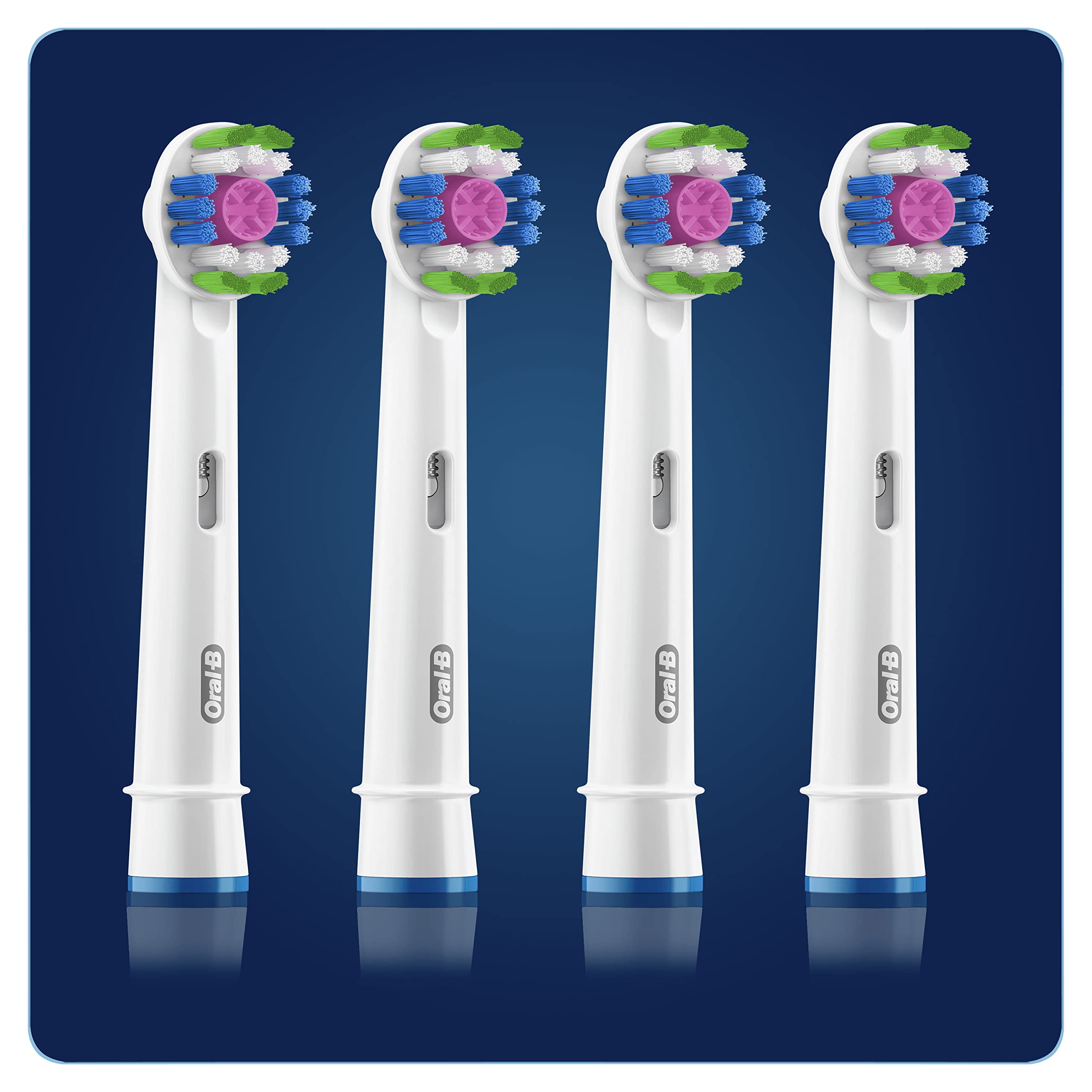 Oral-B 3D White head shows green-to-yellow bristles signaling replacement.