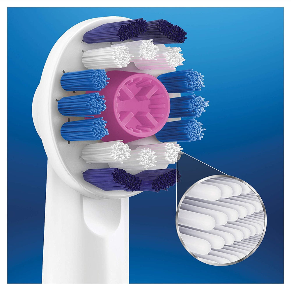 Oral-B 3D White head on teeth shows thorough brushing