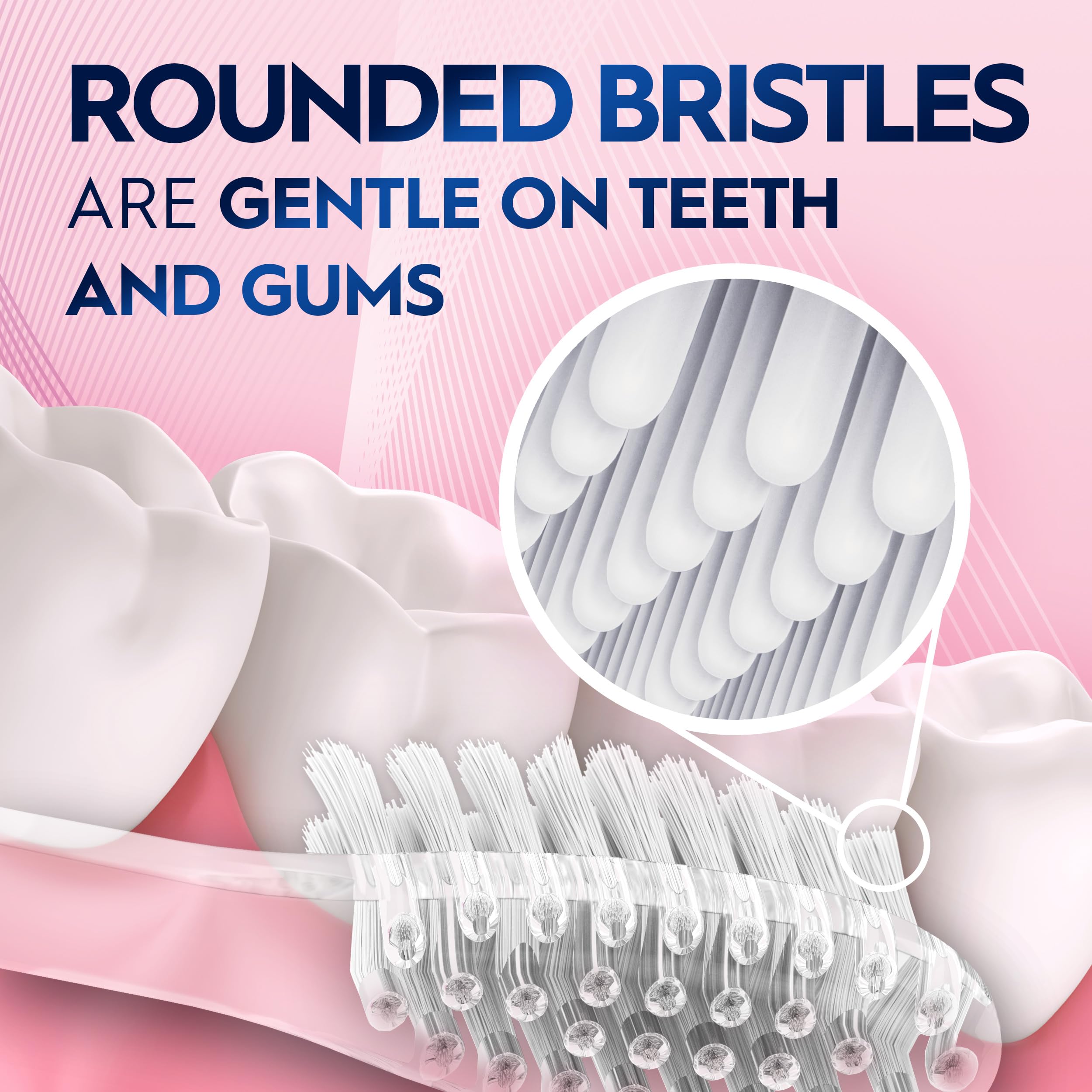 Oral-B Advanced Sensitive end-rounded bristles protecting gums during brushing.