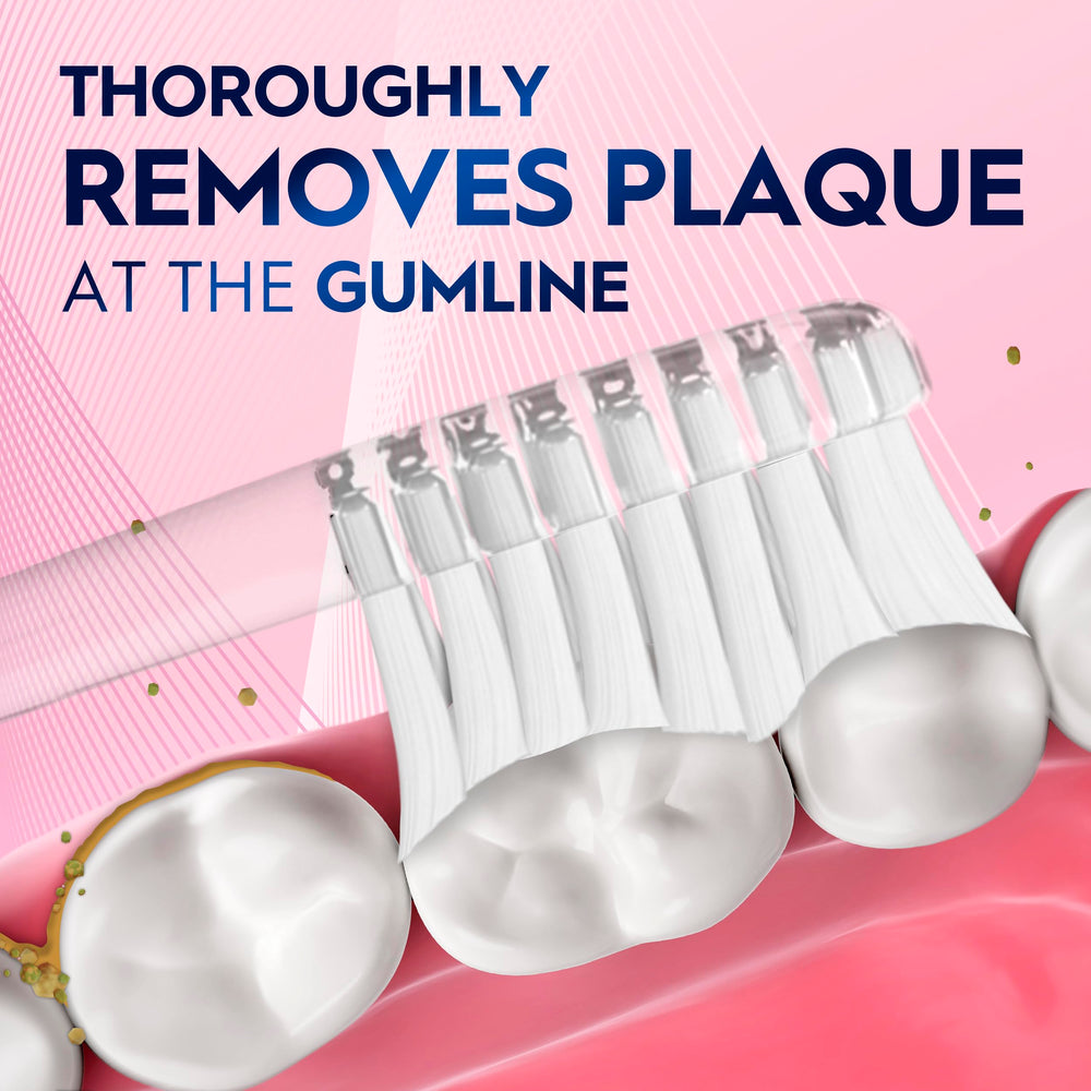 Oral-B Advanced Sensitive brush near gumline with soft cleaning action.