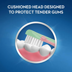 Oral-B Pooh baby toothbrush with baby-soft bristles for gentle cleaning.