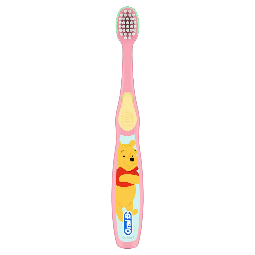 Oral-B Pooh toothbrush offers gentle massaging action for delicate teeth.