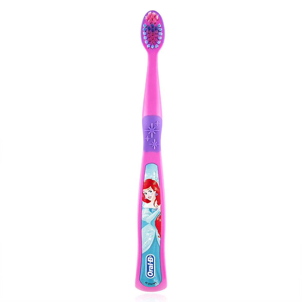Oral-B Princess toothbrush extra soft bristles visible for gentle cleaning.