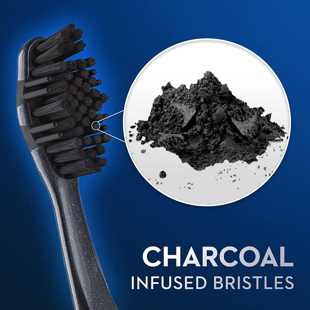 Oral-B Charcoal toothbrush tongue cleaner helps clean tongue and cheeks.