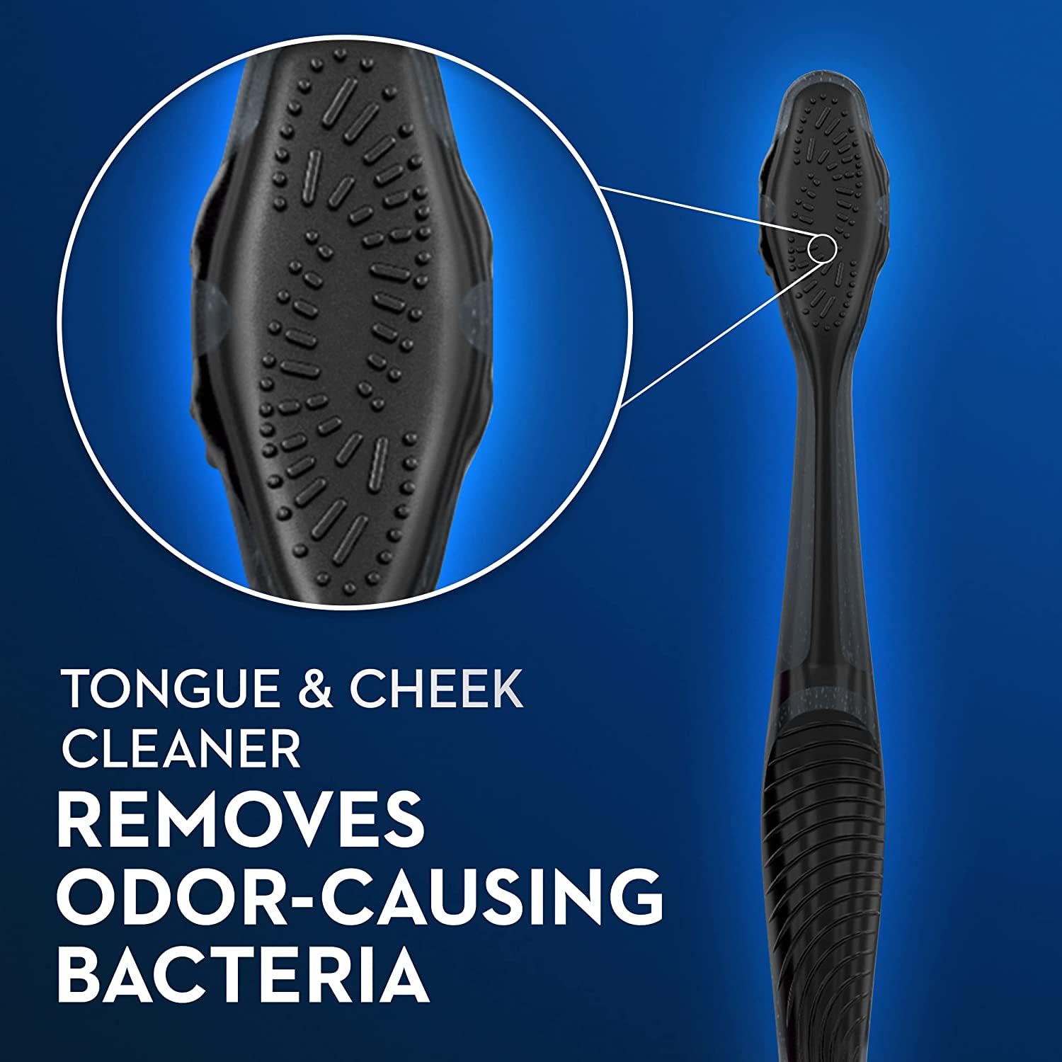 Oral-B Charcoal toothbrush outer angled bristles massage gums along the gumline.