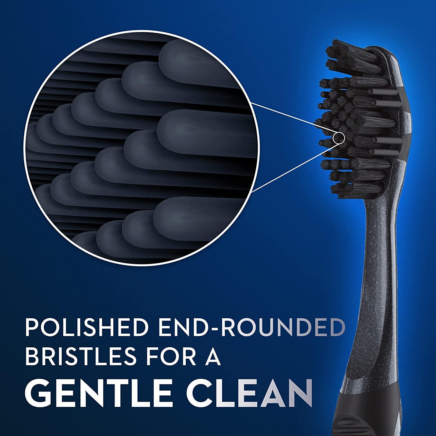 Oral-B Charcoal toothbrush power-tip bristles reach tight spots for deep cleaning.