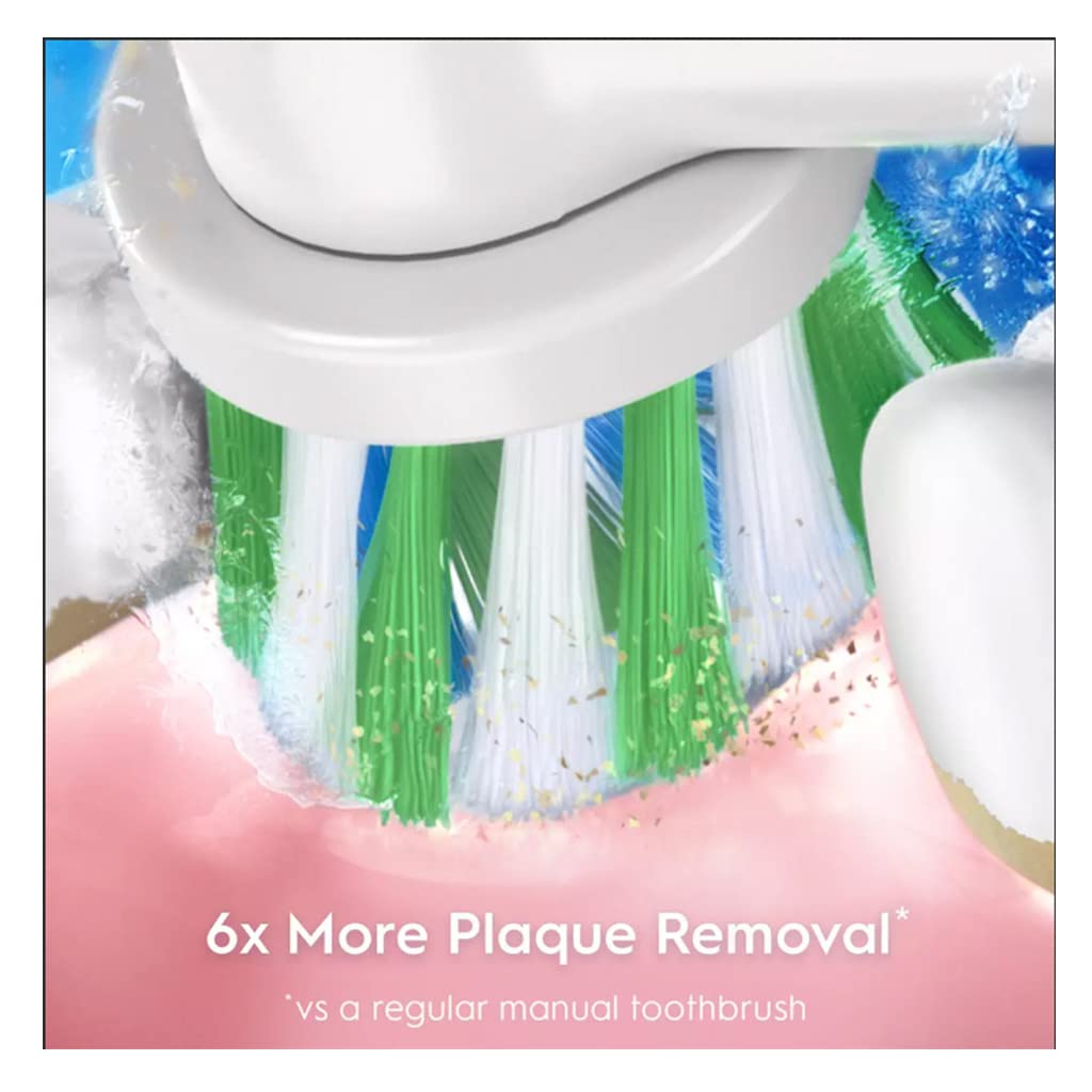 Oral-B Cross Action bristles close-up ready for precise cleaning.
