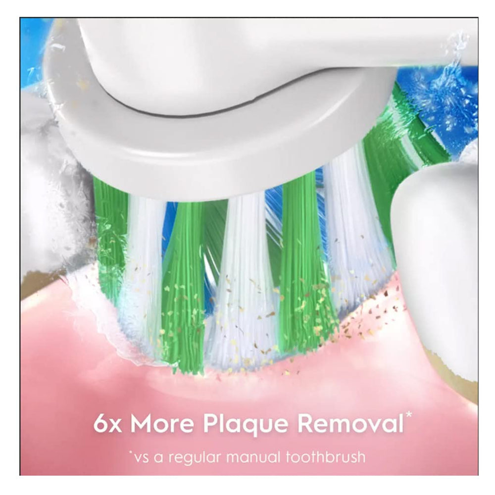 Oral-B Cross Action bristles close-up ready for precise cleaning.