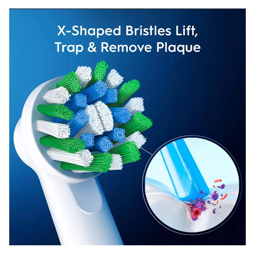 Oral-B Cross Action head design image highlighting bristle layout.