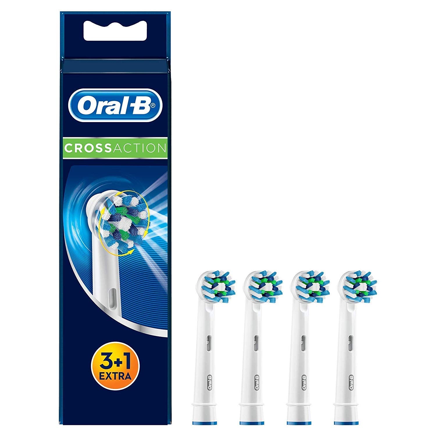 Oral-B Cross Action heads pack close-up with replacement option for Oral-B users