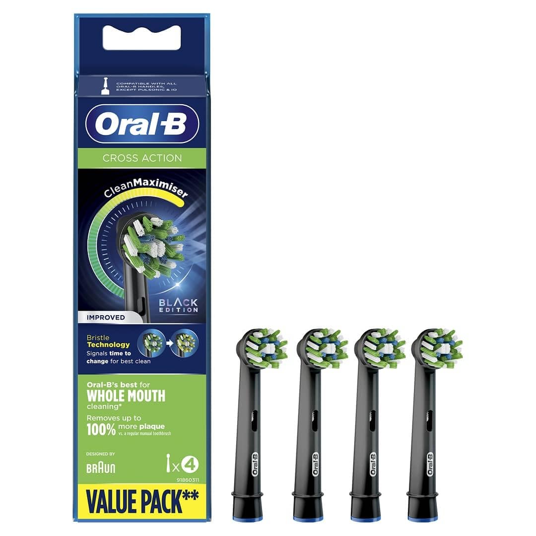Oral-B Cross Action replacement head in black with angled bristles for a thorough clean